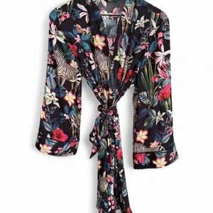 Banana Republic Multicolor Tropical Zebra  Kimono Robe Medium